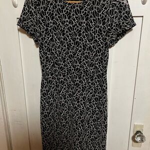 Adrianna Papell Black Dress with White Floral Lace Pattern